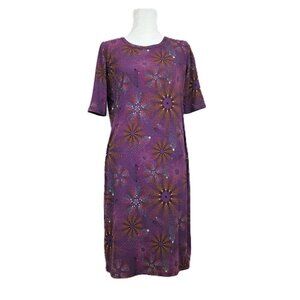 LuLaRoe Julia Dress Size L | Purple Starburst Pattern | Scoop Neck | USA Made